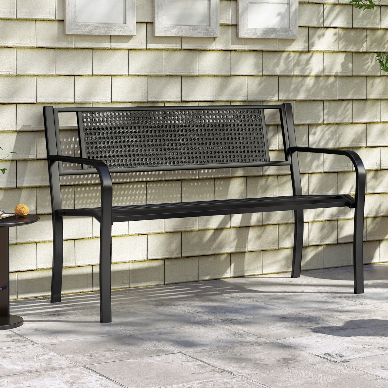 Outdoor Metal Garden Bench 50" with Ergonomic Patterned Backrest